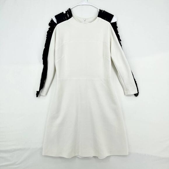 Sandro Paris White Long Sleeve Dress with Fringe Sleeve Detail - Size 1 (S) - Picture 1 of 8